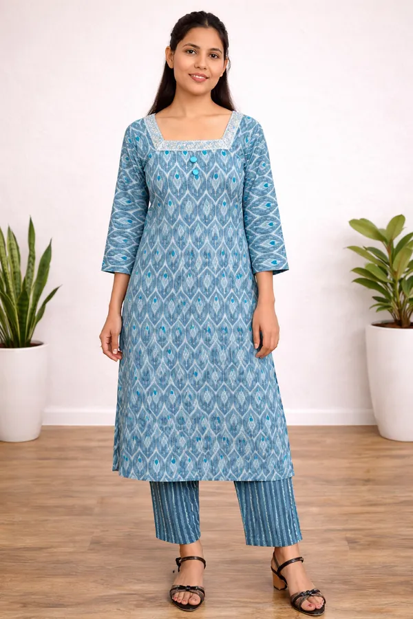 Blue_Cotton_Polyester_Blend_Printed_Straight_Kurta_Set_For_Women
