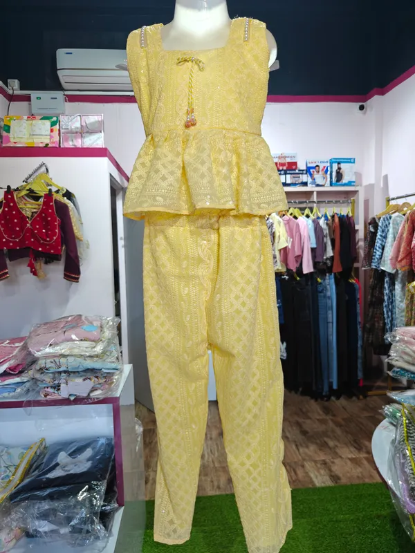 Yellow_Cotton_Lace_Peplum_Top_And_Trouser_Set_For_Girls