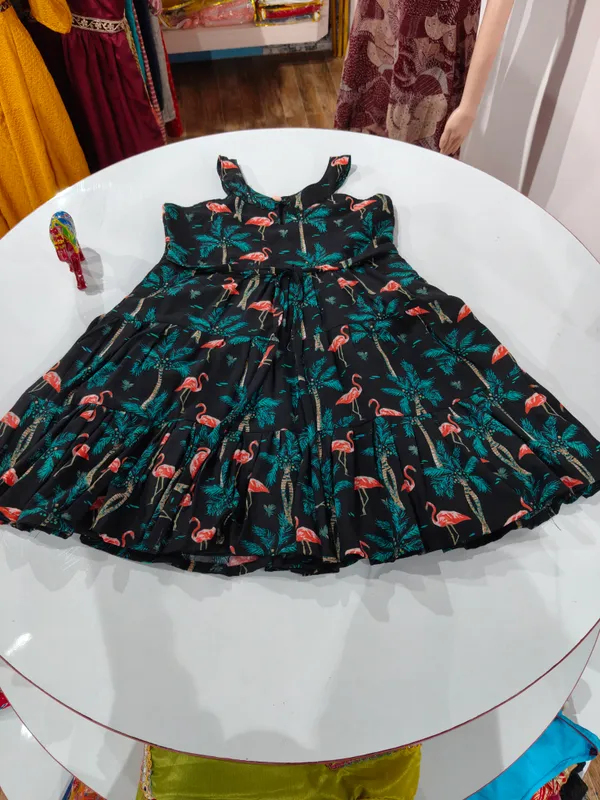 Multicolor_Cotton_Rayon_Printed_Flared_Dress_For_Girls