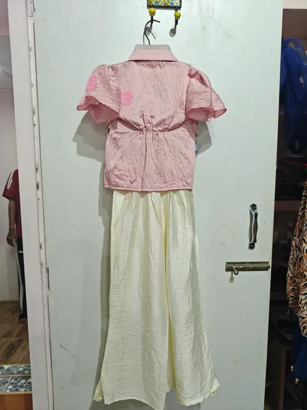 Pink_And_Peach_Georgette_Embroidered_Top_And_Skirt_Set_For_Girls