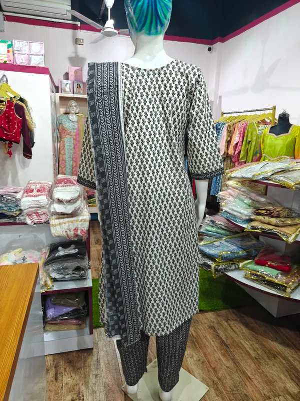 White_Cotton_Printed_Straight_Kurta_Set_For_Women