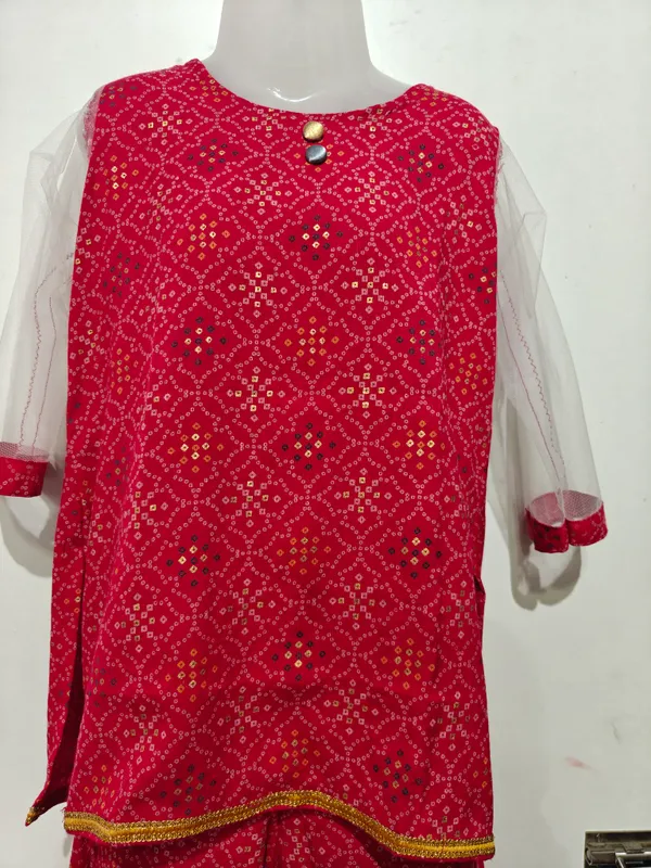 Red_Cotton_Net_Printed_Lehenga_Skirt_With_Dupatta_For_Girls