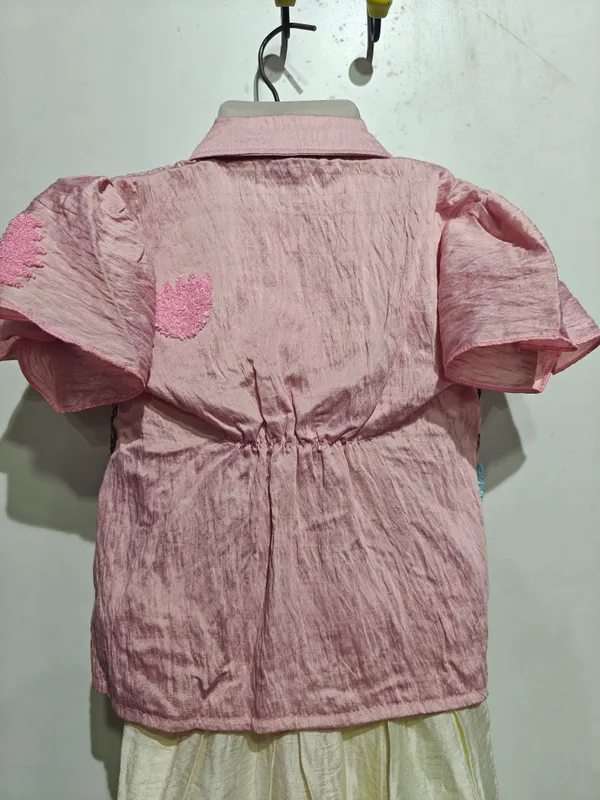 Pink_And_Peach_Georgette_Embroidered_Top_And_Skirt_Set_For_Girls