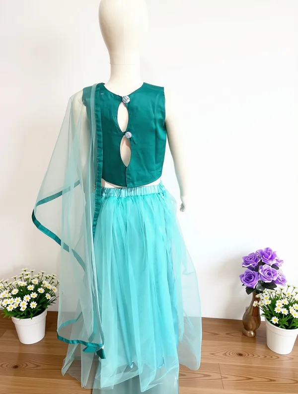 Green_And_Blue_Net_Satin_Lehenga_Choli_Set_For_Girls