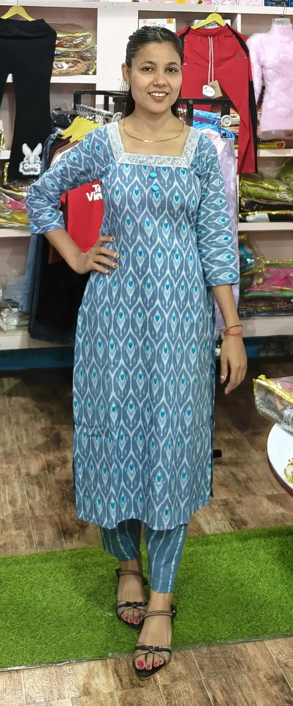 Blue_Cotton_Polyester_Blend_Printed_Straight_Kurta_Set_For_Women