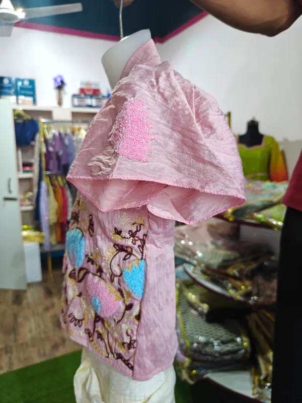 Pink_And_Peach_Georgette_Embroidered_Top_And_Skirt_Set_For_Girls