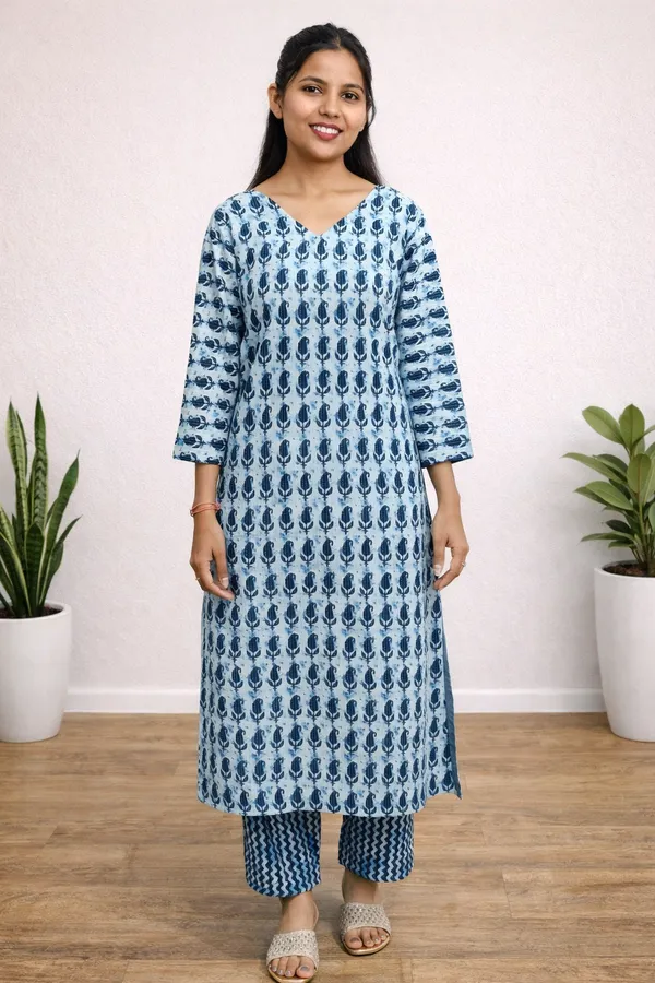 Blue_Cotton_Printed_Straight_Kurta_Set_For_Women