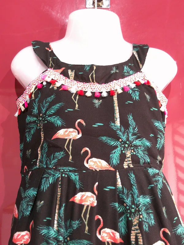 Multicolor_Cotton_Rayon_Printed_Flared_Dress_For_Girls