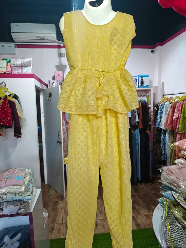 Yellow_Cotton_Lace_Peplum_Top_And_Trouser_Set_For_Girls