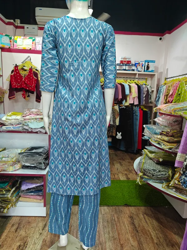 Blue_Cotton_Polyester_Blend_Printed_Straight_Kurta_Set_For_Women