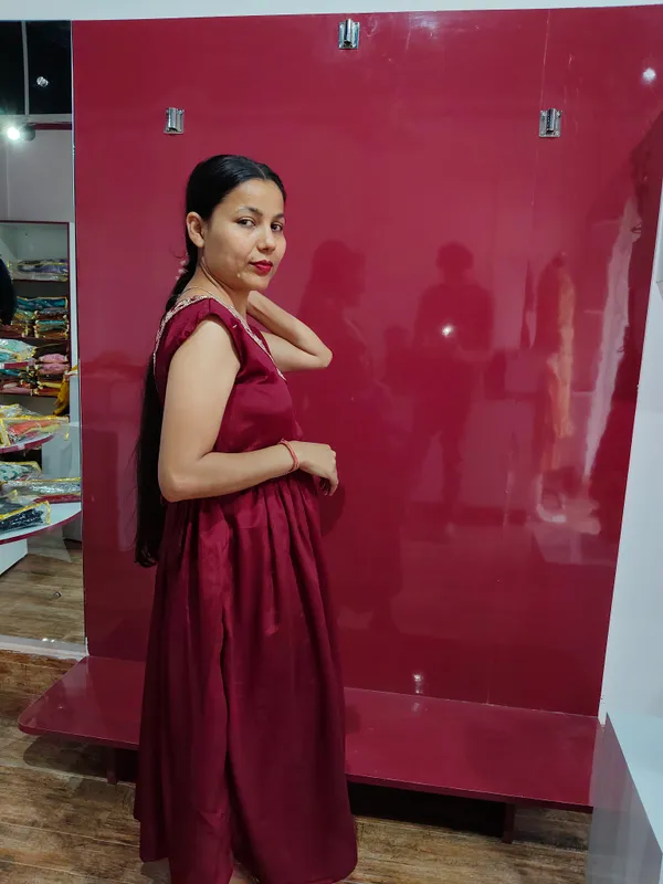 Maroon_Satin_Embroidered_Fit_And_Flare_Dress_For_Women