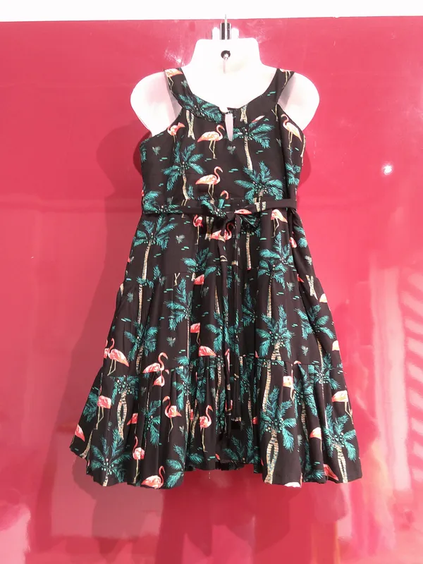 Multicolor_Cotton_Rayon_Printed_Flared_Dress_For_Girls