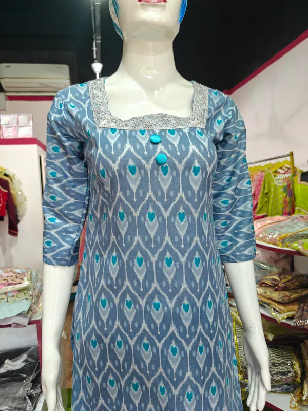 Blue_Cotton_Polyester_Blend_Printed_Straight_Kurta_Set_For_Women