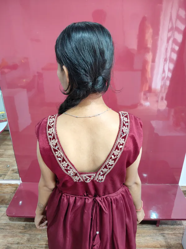 Maroon_Satin_Embroidered_Fit_And_Flare_Dress_For_Women