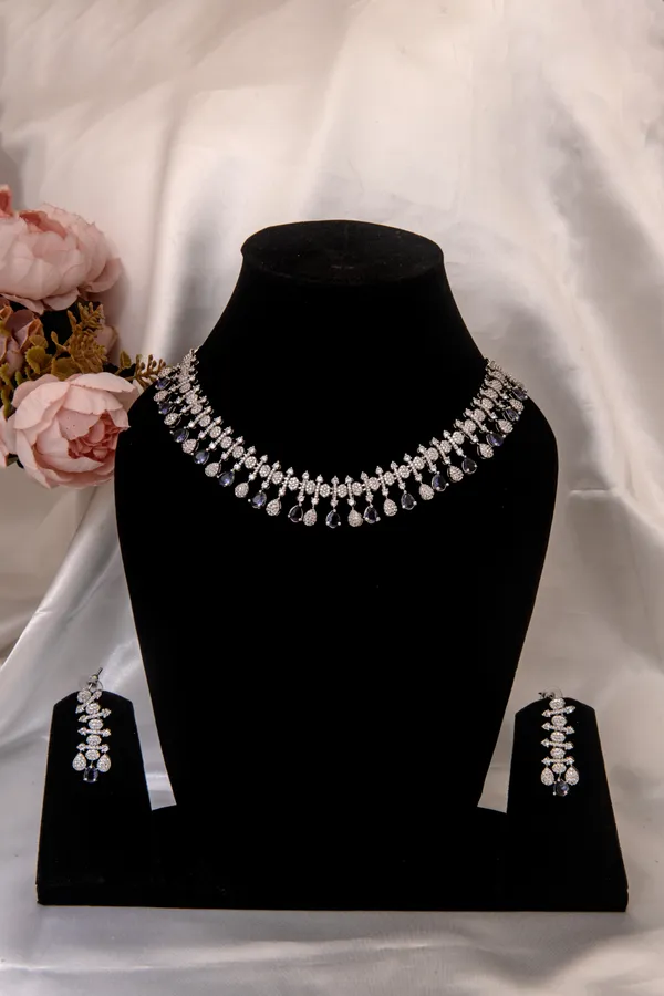 Silver_Necklace_And_Earrings_Set_Brass__For_Women