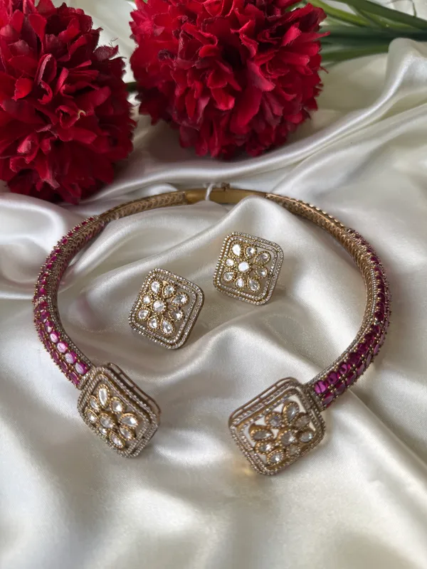 Pink_gold_polished_Hasali_set_Brass__For_Women