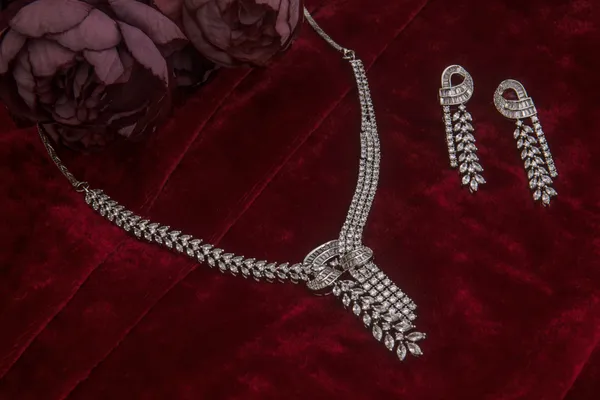 Silver_Necklace_And_Earrings_Set_Brass__For_Women