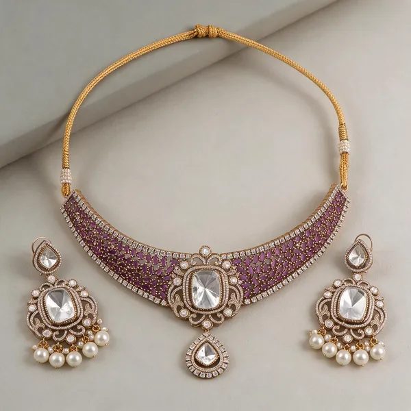 Silver_necklace_set_Brass__For_Women
