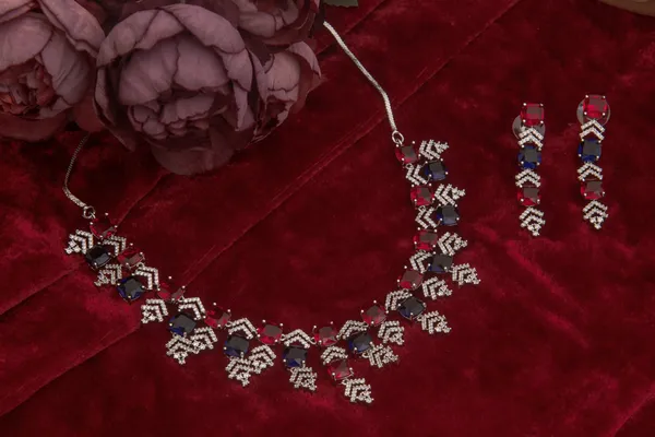 Red_Blue_Necklace_Set_Brass__For_Women