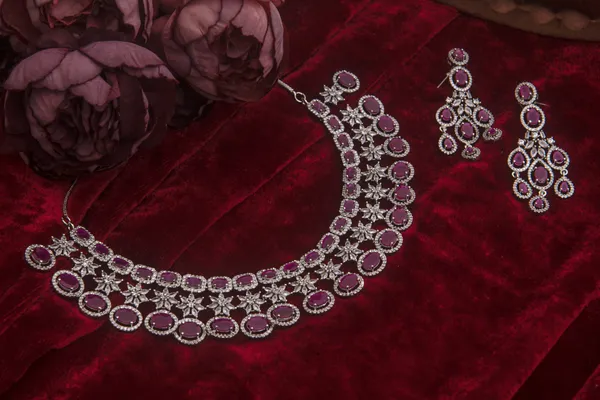 Silver_Necklace_And_Earrings_Set_Brass__For_Women