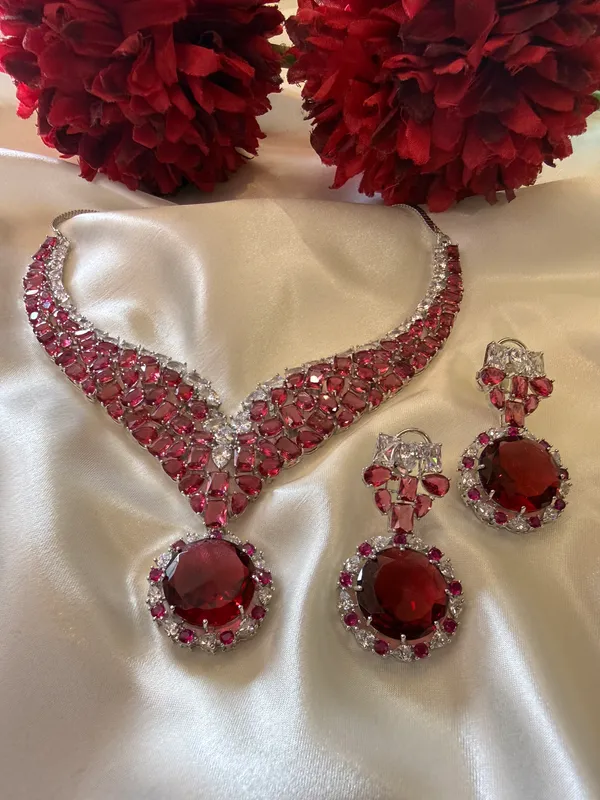 Red_Necklace_And_Earrings_Set_Brass__For_Women