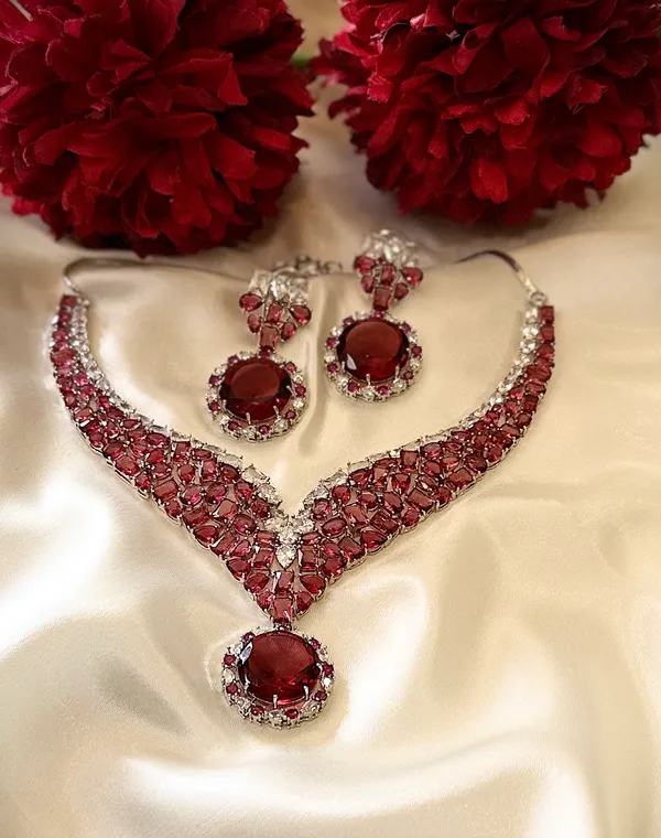Red_Necklace_And_Earrings_Set_Brass__For_Women
