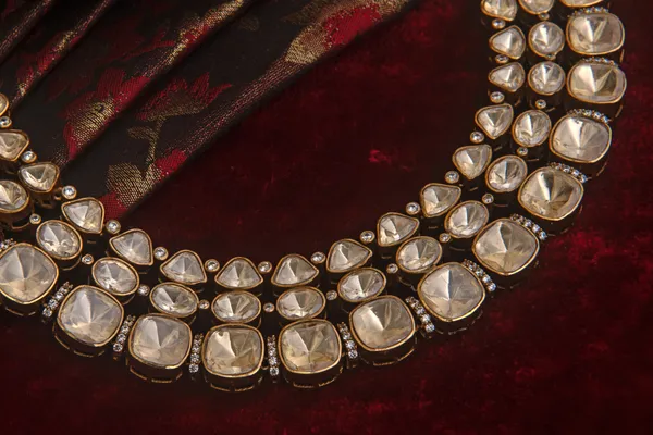 Gold_polished_Polki_Necklace_Set_Brass__For_Women