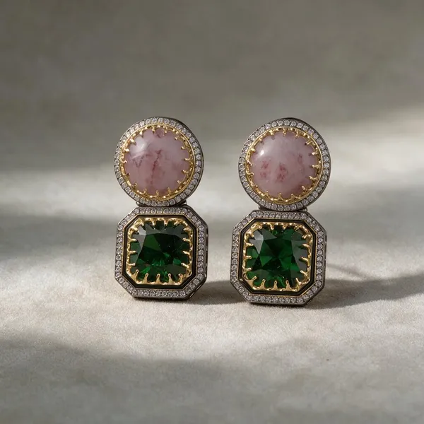 Green_Pink_Earrings_Brass__For_Women