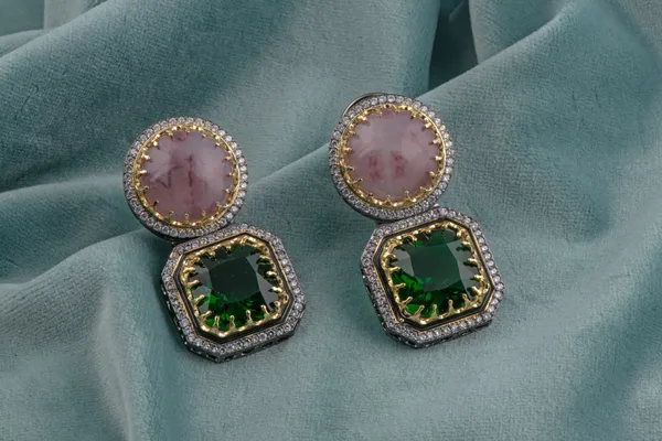 Green_Pink_Earrings_Brass__For_Women