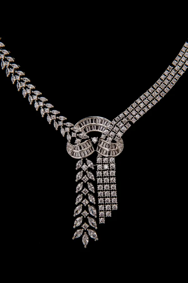 Silver_Necklace_And_Earrings_Set_Brass__For_Women