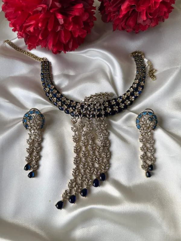 Silver_Necklace_And_Earrings_Set_Brass__For_Women