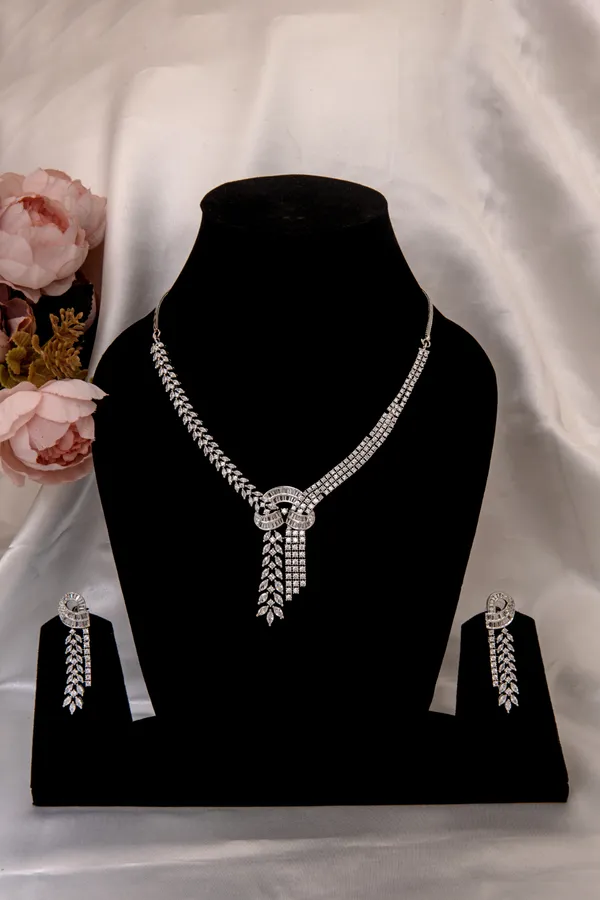 Silver_Necklace_And_Earrings_Set_Brass__For_Women