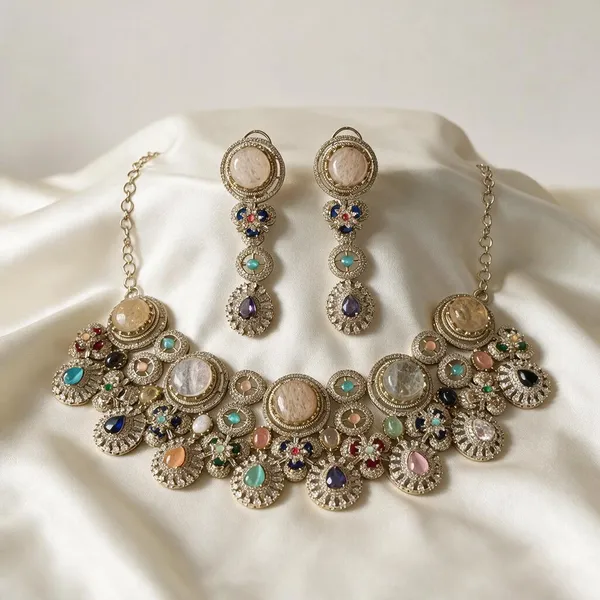 Silver_Necklace_And_Earrings_Set_Brass__For_Women