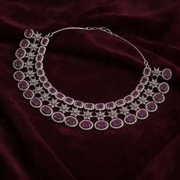 Silver_Necklace_And_Earrings_Set_Brass__For_Women