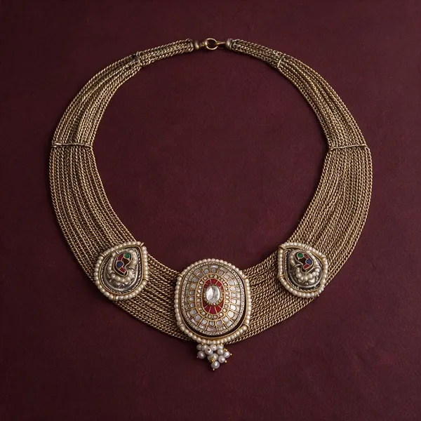 Gold_Necklace_And_Earrings_Set_Brass__For_Women