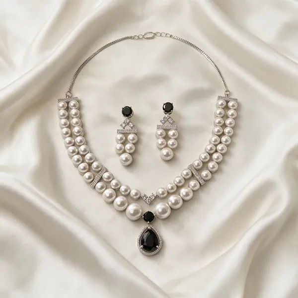 White_Necklace_And_Earrings_Set_Brass__For_Women