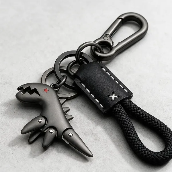 Dinosaur_Leather_Keychain_With_Metal_Clip