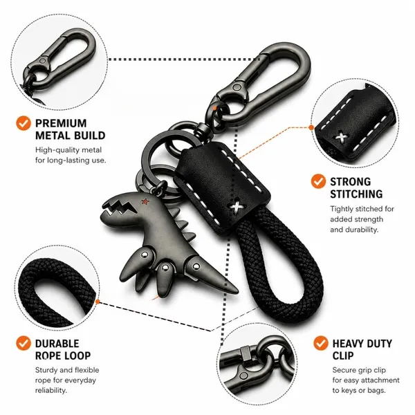 Dinosaur_Leather_Keychain_With_Metal_Clip
