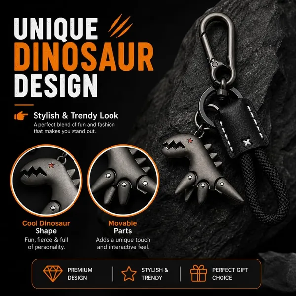 Dinosaur_Leather_Keychain_With_Metal_Clip