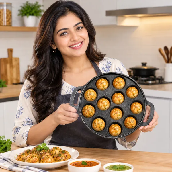 KOLBERRY_Cast_Iron_Appam_Pan_12_Pit_with_Glass_Lid