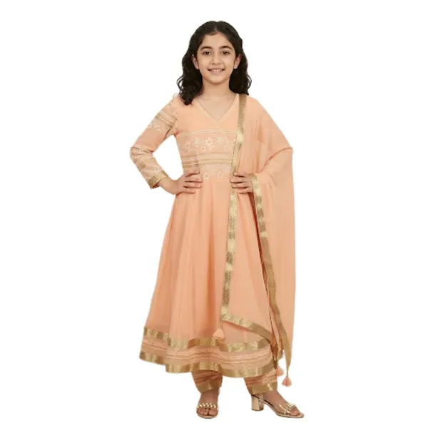 Peach_Printed_Kids_Georgette_Ethnic_Set_Lightweight_Festive_Traditional_Wear