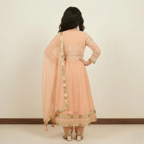 Peach_Printed_Kids_Georgette_Ethnic_Set_Lightweight_Festive_Traditional_Wear
