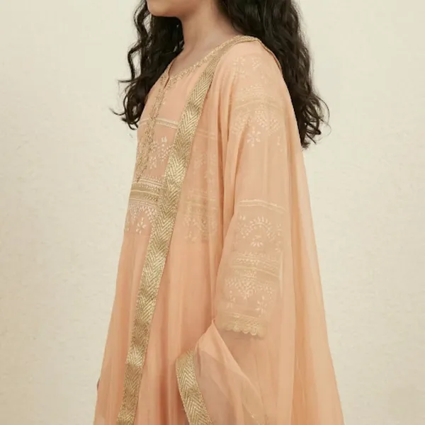 Peach_Printed_Kids_Georgette_Ethnic_Set_Lightweight_Festive_Traditional_Wear