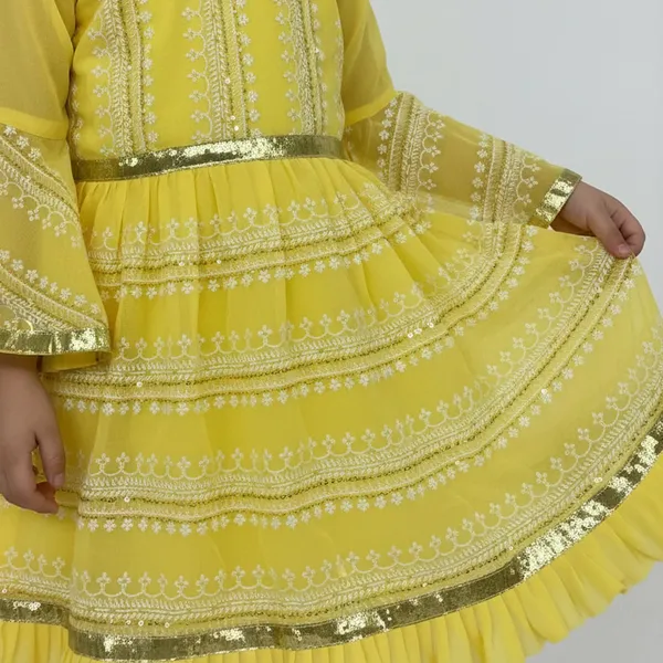 Yellow_Printed_Kids_Georgette_Ethnic_Set_Lightweight_Festive_Traditional_Wear