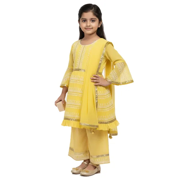 Yellow_Printed_Kids_Georgette_Ethnic_Set_Lightweight_Festive_Traditional_Wear