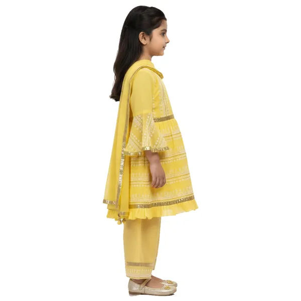Yellow_Printed_Kids_Georgette_Ethnic_Set_Lightweight_Festive_Traditional_Wear