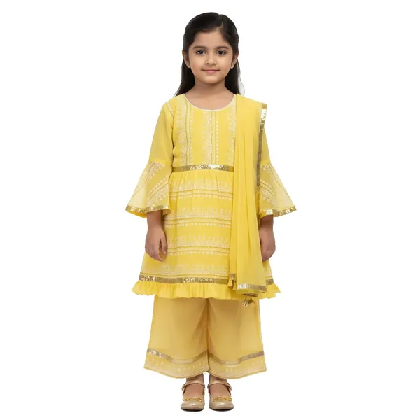 Yellow_Printed_Kids_Georgette_Ethnic_Set_Lightweight_Festive_Traditional_Wear