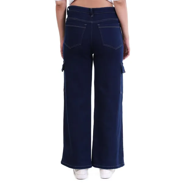 Dark_Blue_Denim_Baggy_Fit_Cargo_Jeans_For_Women