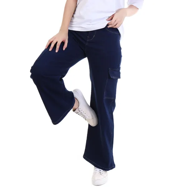 Dark_Blue_Denim_Baggy_Fit_Cargo_Jeans_For_Women