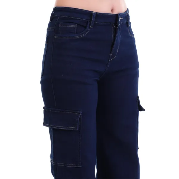 Dark_Blue_Denim_Baggy_Fit_Cargo_Jeans_For_Women